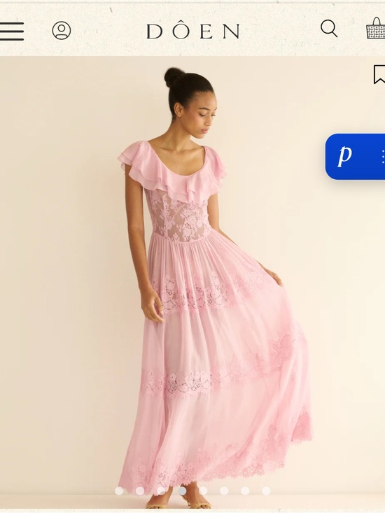 Doen Dresses & Skirts - Doen Pink Ruffled Lace Maxi Dress with Sheer Bodice